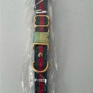 Striped Green & Red Webbing Strap with Gold Hardware DOG COLLAR